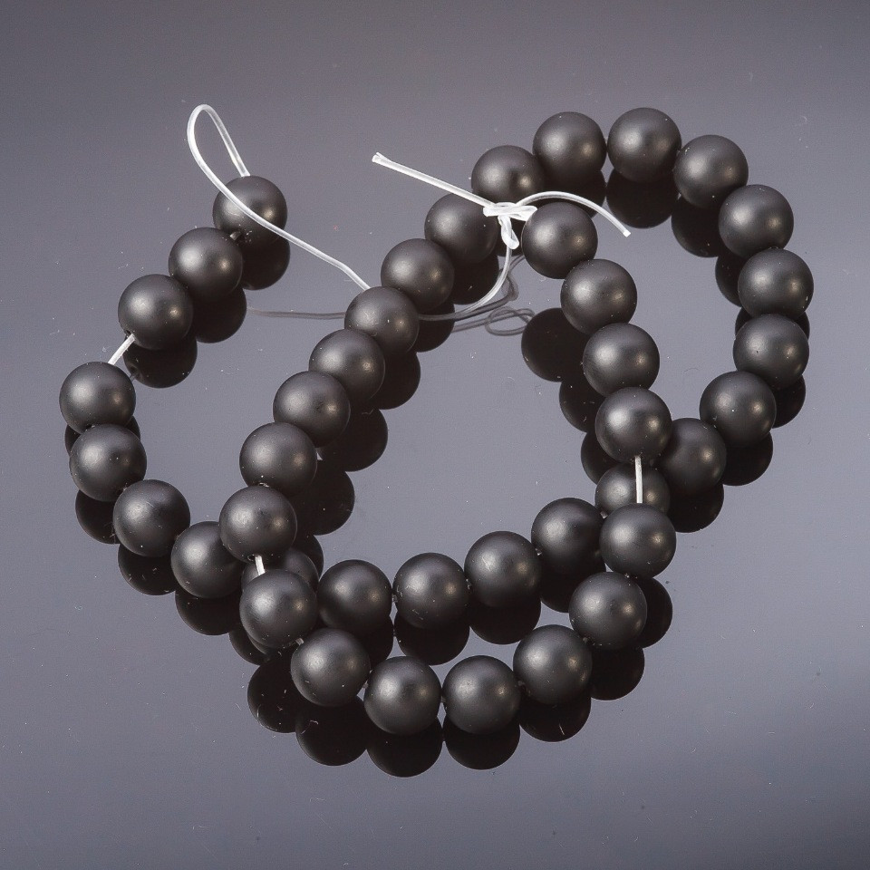 Shungite Beads, Smooth Round Bead on Thread (synthetic), 10mm diameter, 37cm length