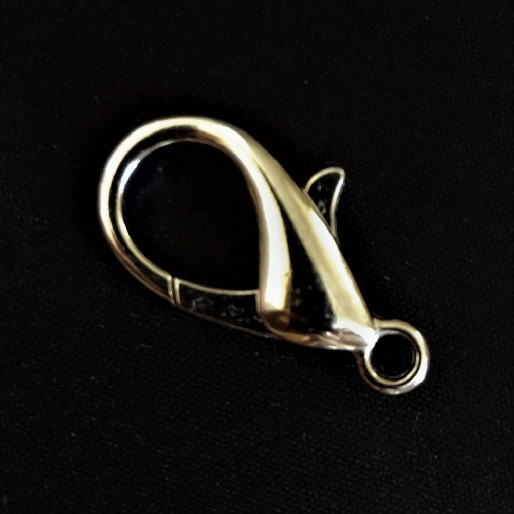 Price per pack / 10 pcs. Jewelry carabiner clasp, bright metal, large, 28 mm