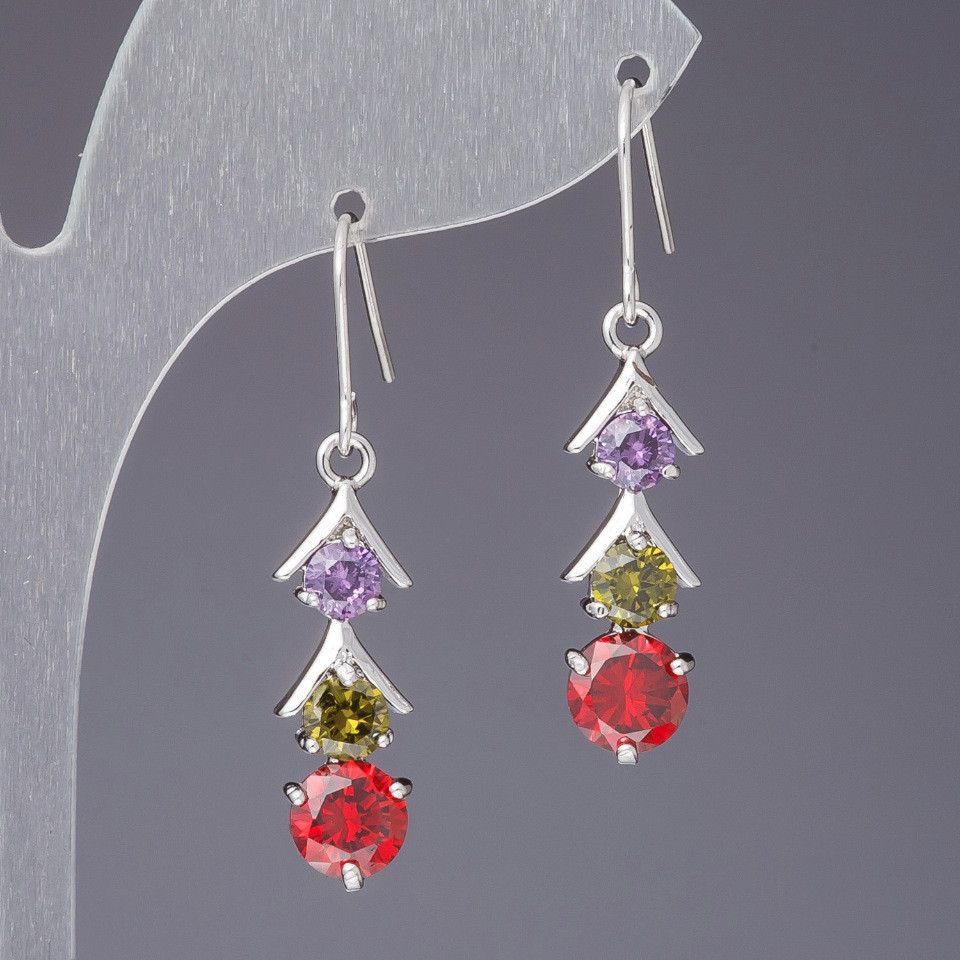 Earrings with Colorful Crystals 'Traffic Light', length 4 cm