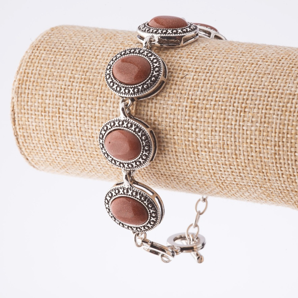 Clearance. Aventurine Bracelet 'Golden Sand' setting 'dot cross' oval stone 22×18 mm, 7 pcs, length 20–22 cm