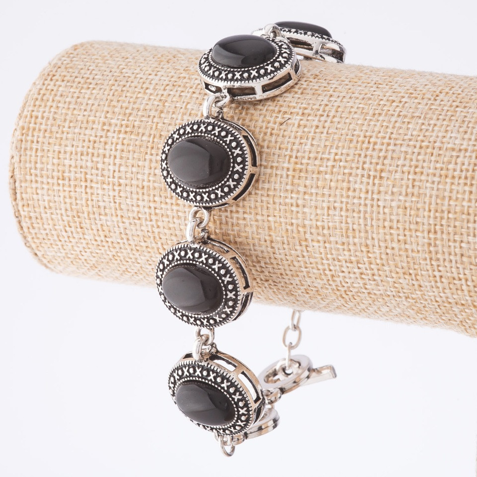 Clearance Agate bracelet in a 'dot cross' setting, oval stone 22×18 mm, 7 pcs, length 20–22 cm