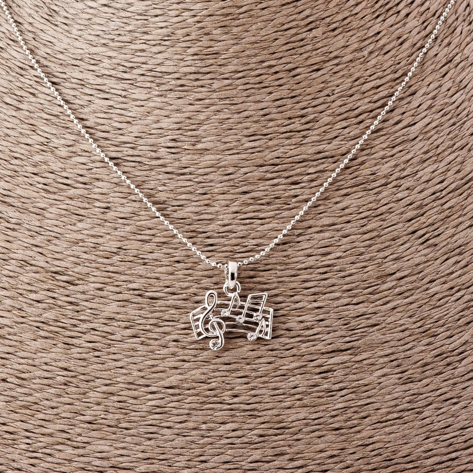 Pendant 'Musical Staff' on a token chain, length 52 cm, diameter 2 x 1.5 cm, silver-toned metal