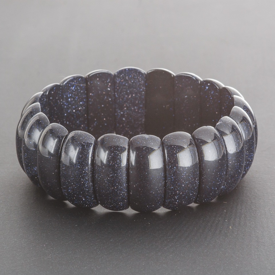 Aventurine bracelet 'Blue Sand Night of Cairo' on elastic, rectangular link 2.5×1 cm
