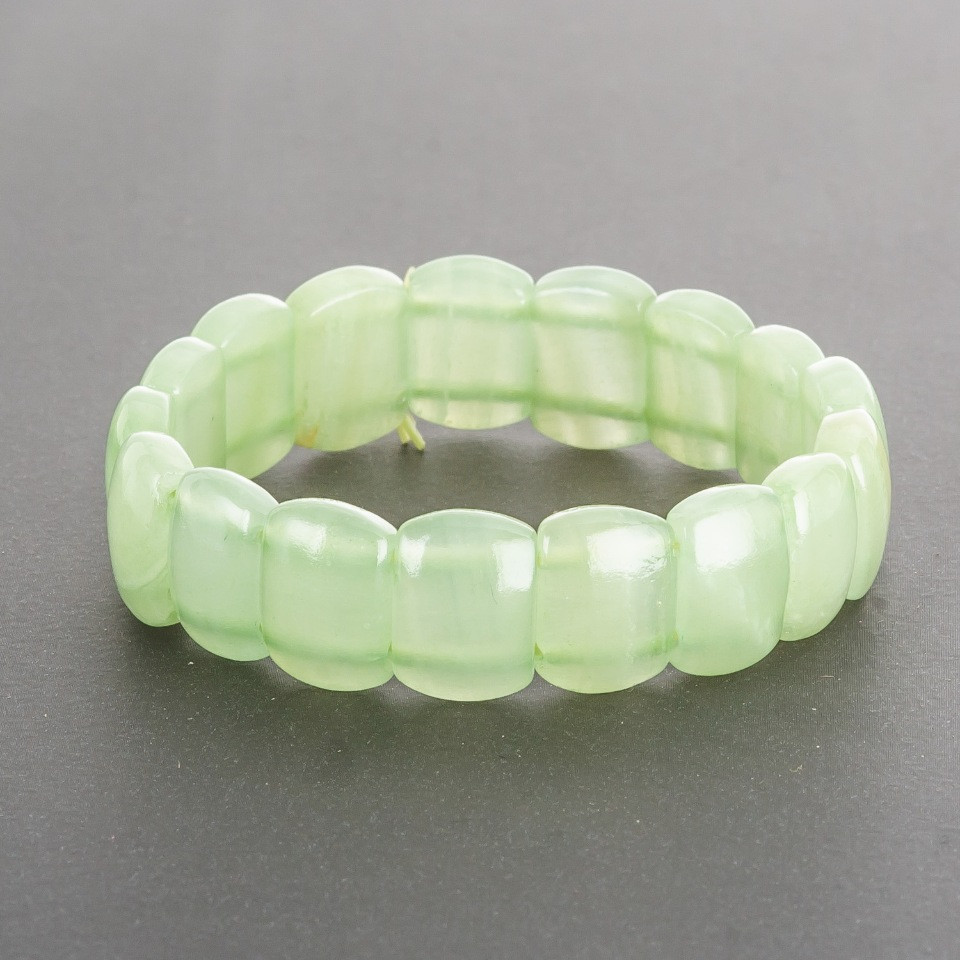 Bracelet Green Onyx on Elastic Band Rectangular Links 1.5 x 1.1 cm