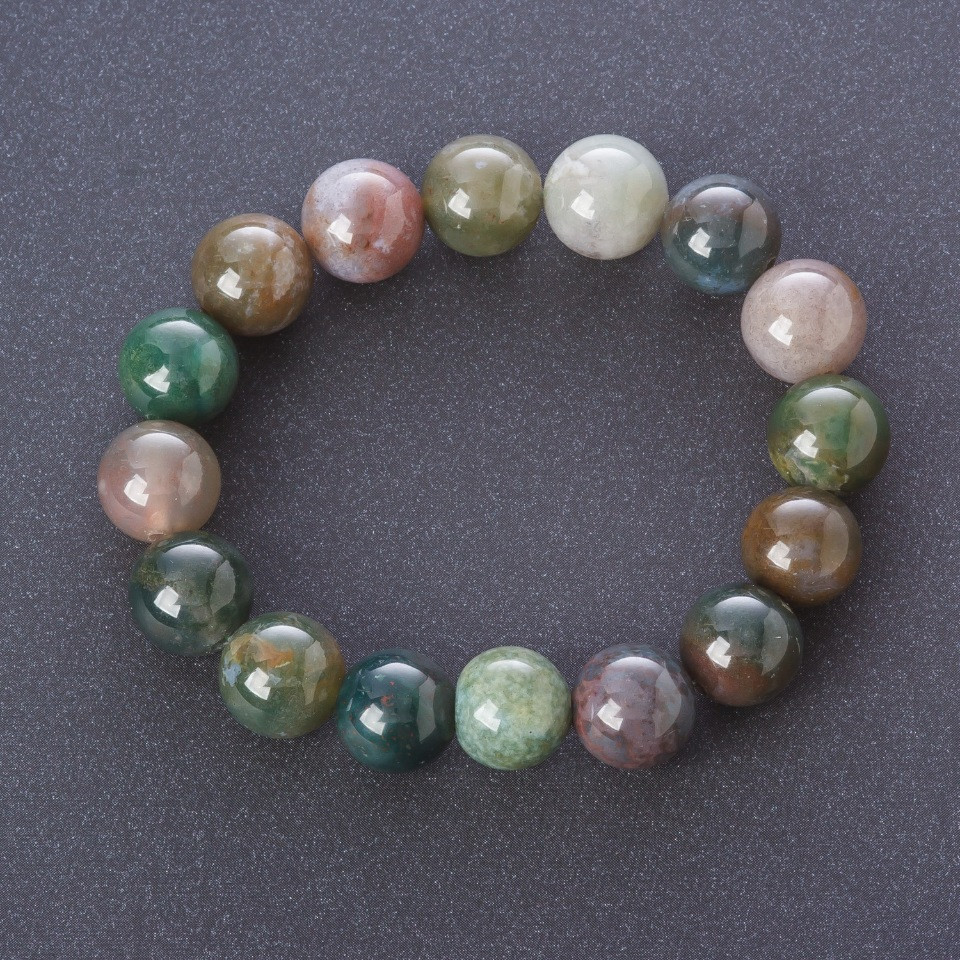 Multicolor Jasper Bracelet on Elastic Cord, Smooth Beads, 12 mm Diameter