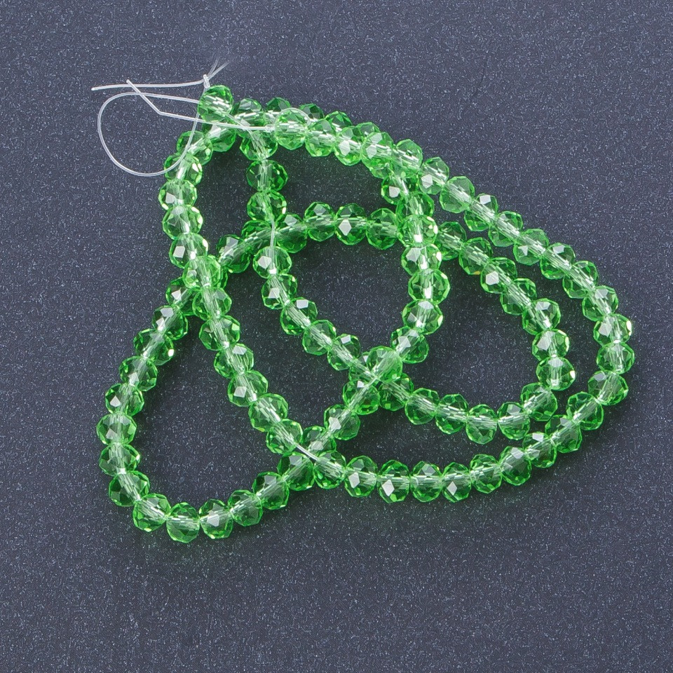 Czech Crystal Beads, Transparent Light Green, 40 cm Length, 6 mm Diameter