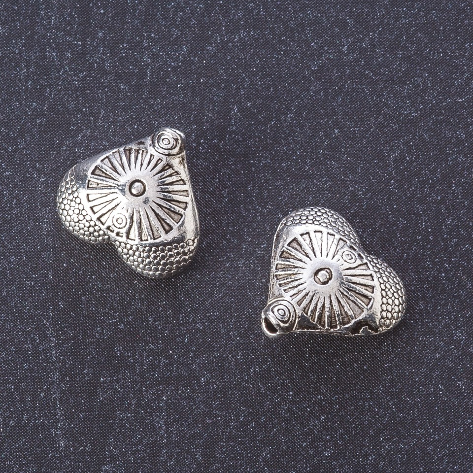 Heart-shaped bead insert findings, metal color "silver", 12x13mm, packaging 20 g +/- 9 pcs