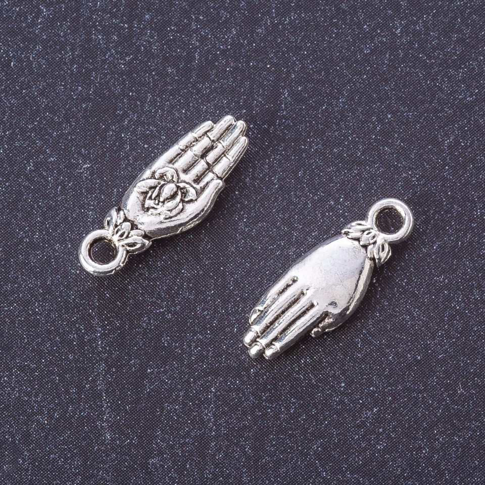 Findings - Pendant Palm with a Rose, metal color 'Silver', size 18x6mm, packaging 20 g ± 24 pcs