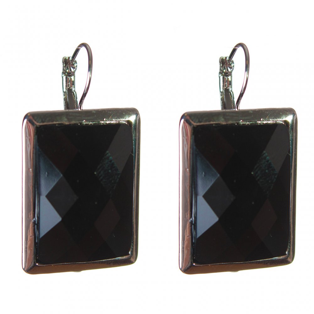 Discounted earrings with faceted agate, smooth bezel, rectangular stone 3x2 cm, length 3.9 cm