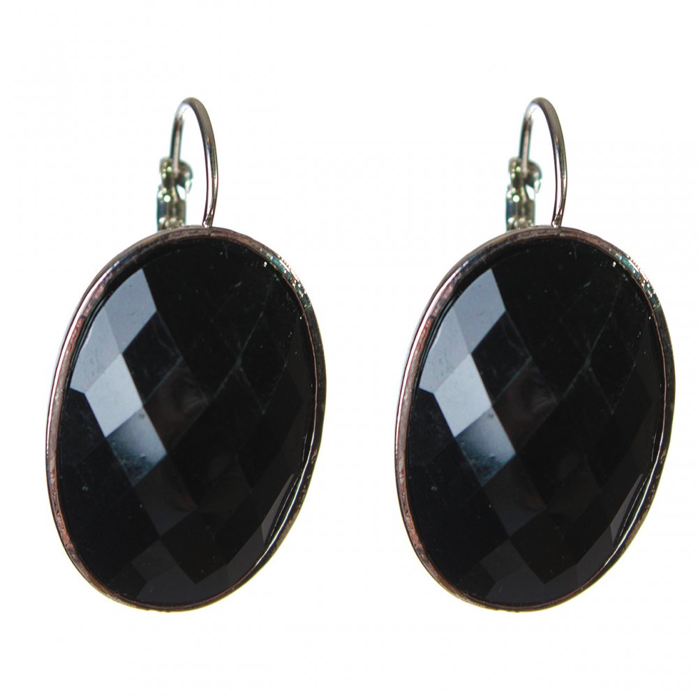 Clearance: Agate Earrings with Faceted Oval Stone in a Smooth Bezel, size B 2.3×3.2 cm, length 4 cm