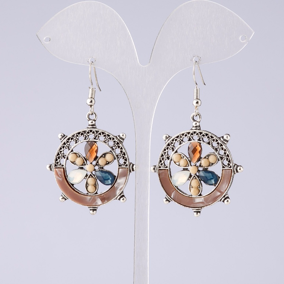 Earrings 'Flower of Wishes' Cappuccino, Purple Series, length 5 cm