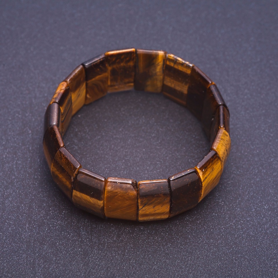 Tiger's Eye Bracelet on Elastic, Rectangular Link 2.5×1.2 cm