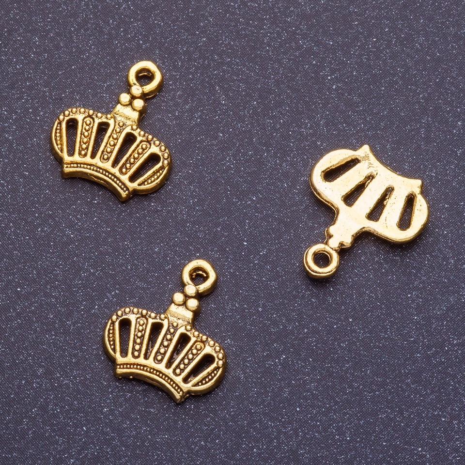 Crown pendant findings, length 14 mm, d1-1, 5 mm antique gold finish, 20 g +/- 23 pcs