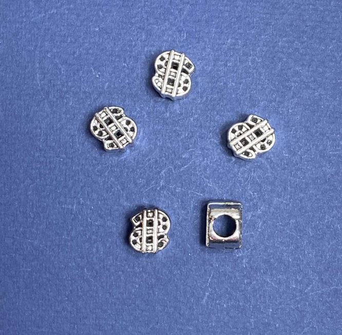 Findings Pandora bead insert 'Dollar' 10x12mm, hole diameter 5mm, faceted, 20g +/- 6 pcs