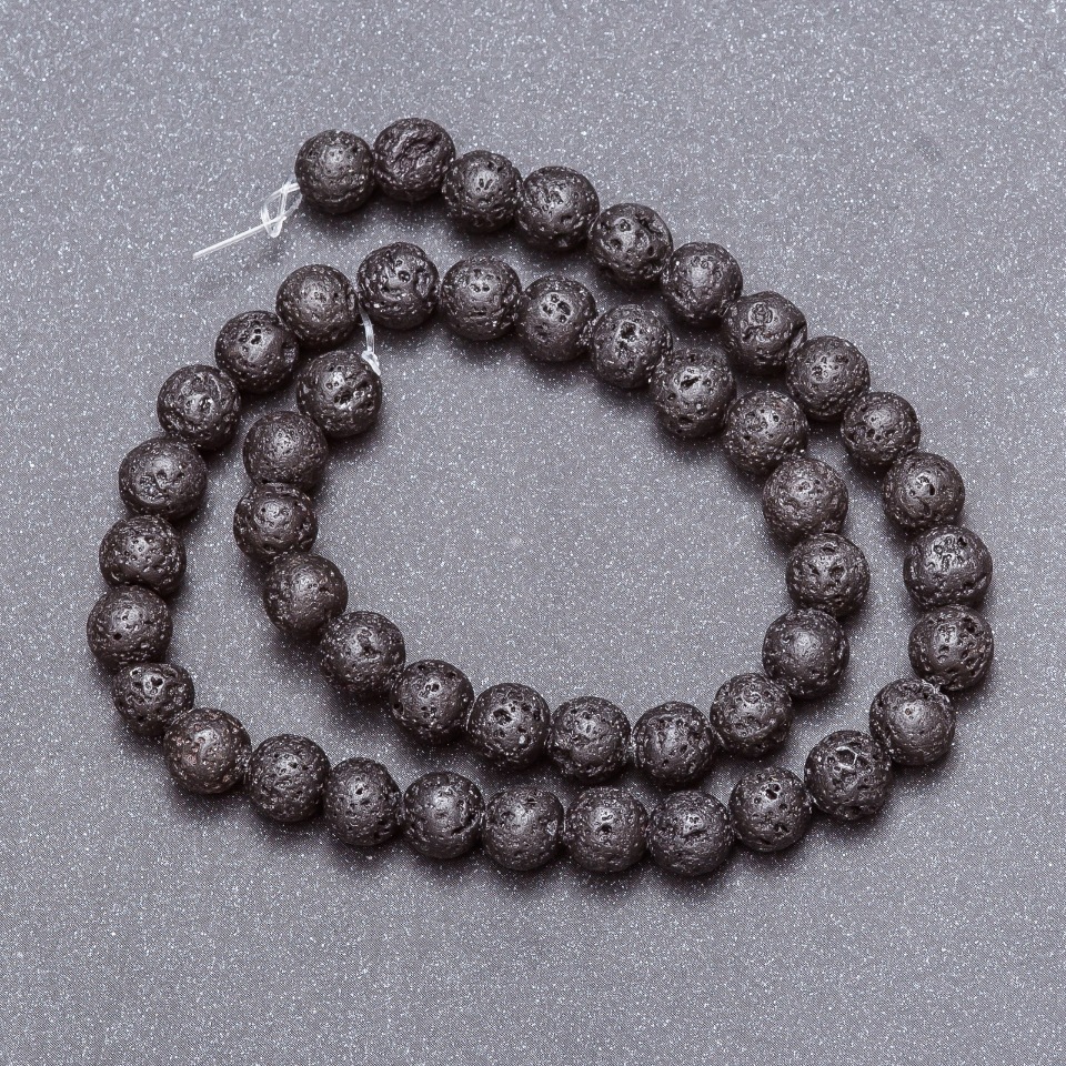 Lava natural stone beads on thread, 8 mm diameter, 40 cm length