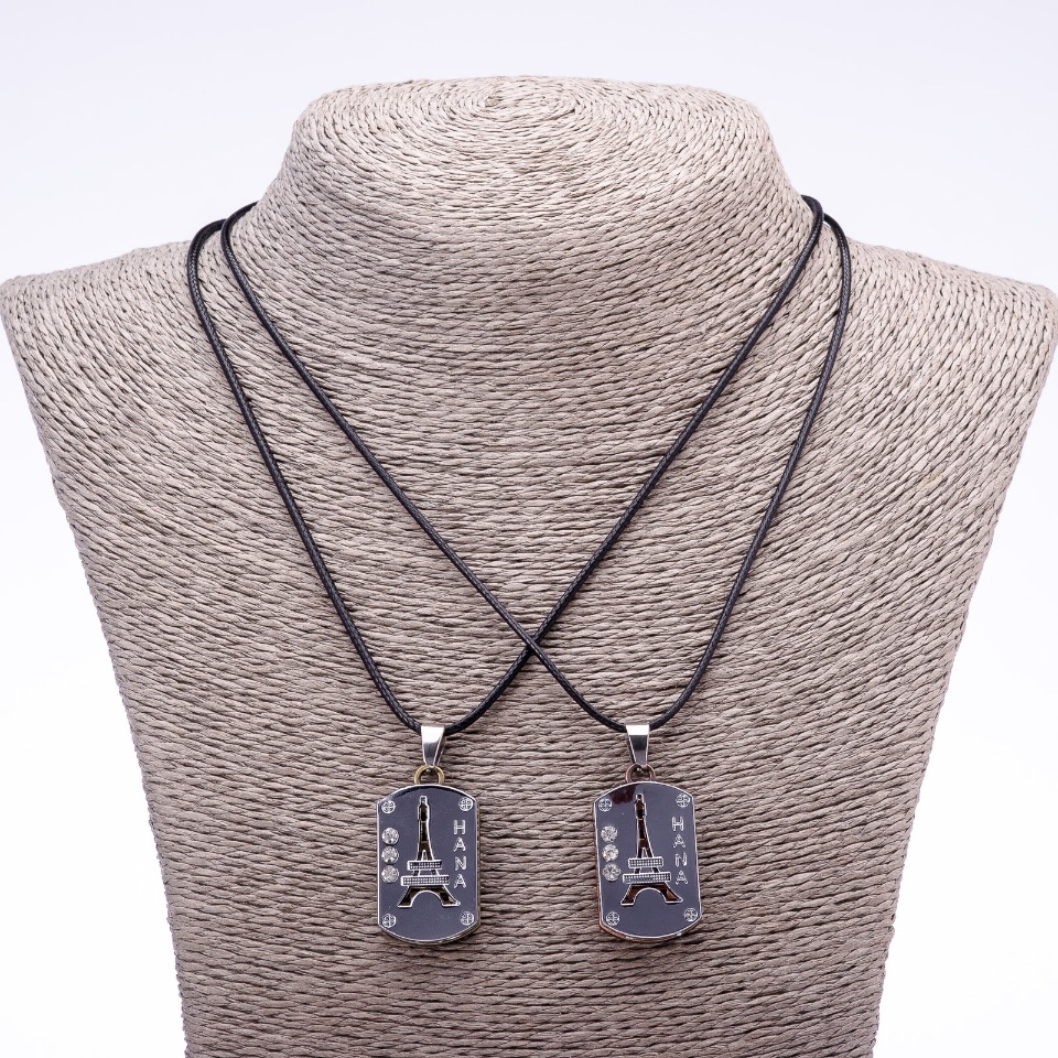 Парний кулон дружби "Ейфелева вежа" на шнурі, довжина 45см, діаметр 20х30мм колір металу "срібло"