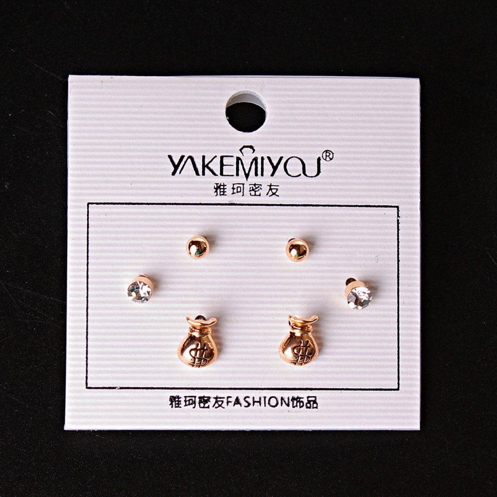 ( 5 mm ) Earrings Money Bags Beads with Crystals Gold