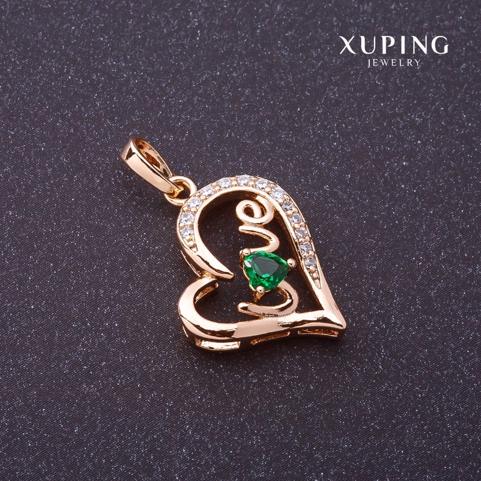 Xuping Love Pendant with Green Stone, Gold-Plated, 27x16 mm