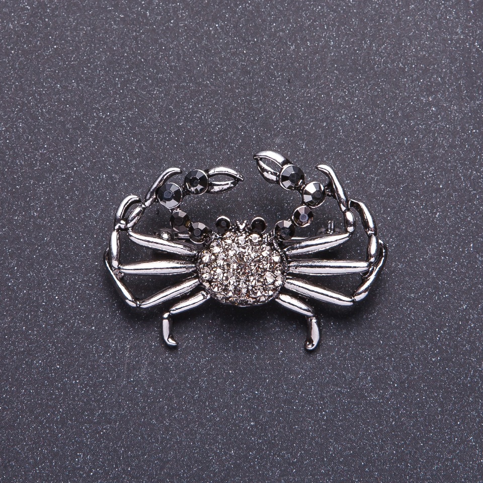 Diamond Crab Brooch, Silver