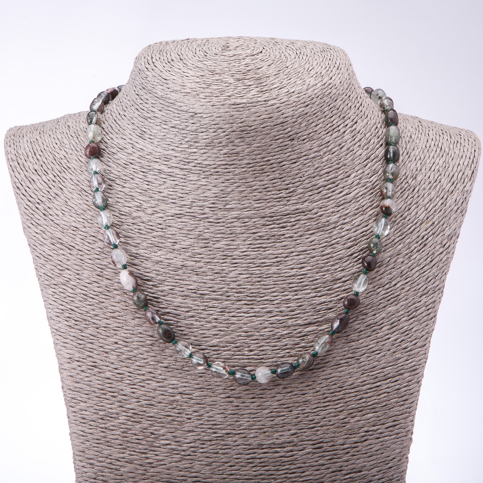 Moss Agate Bead Necklace, Faceted, 6mm Diameter, 48cm Length