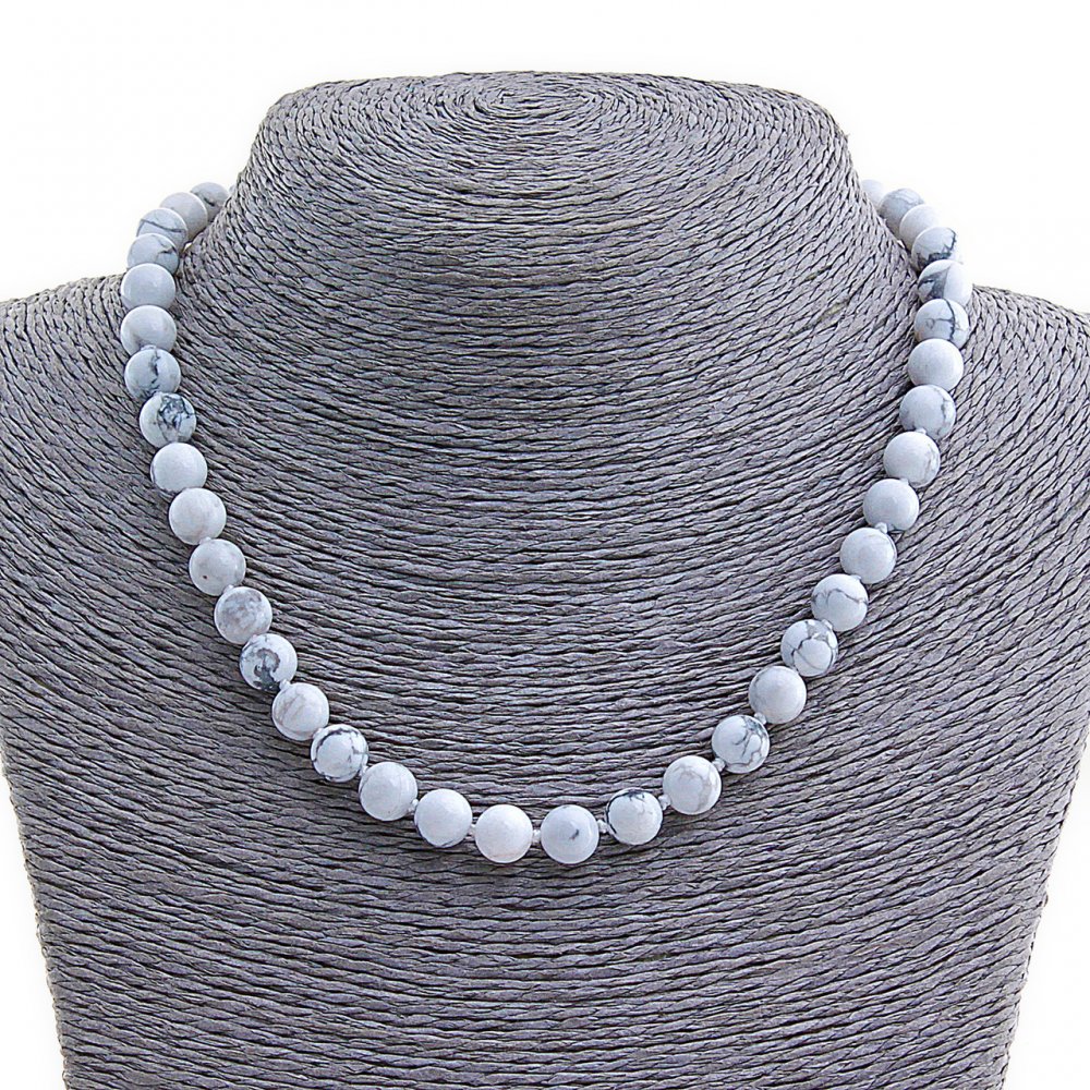 Kacholong Necklace, natural stone, 8mm beads, 45cm+