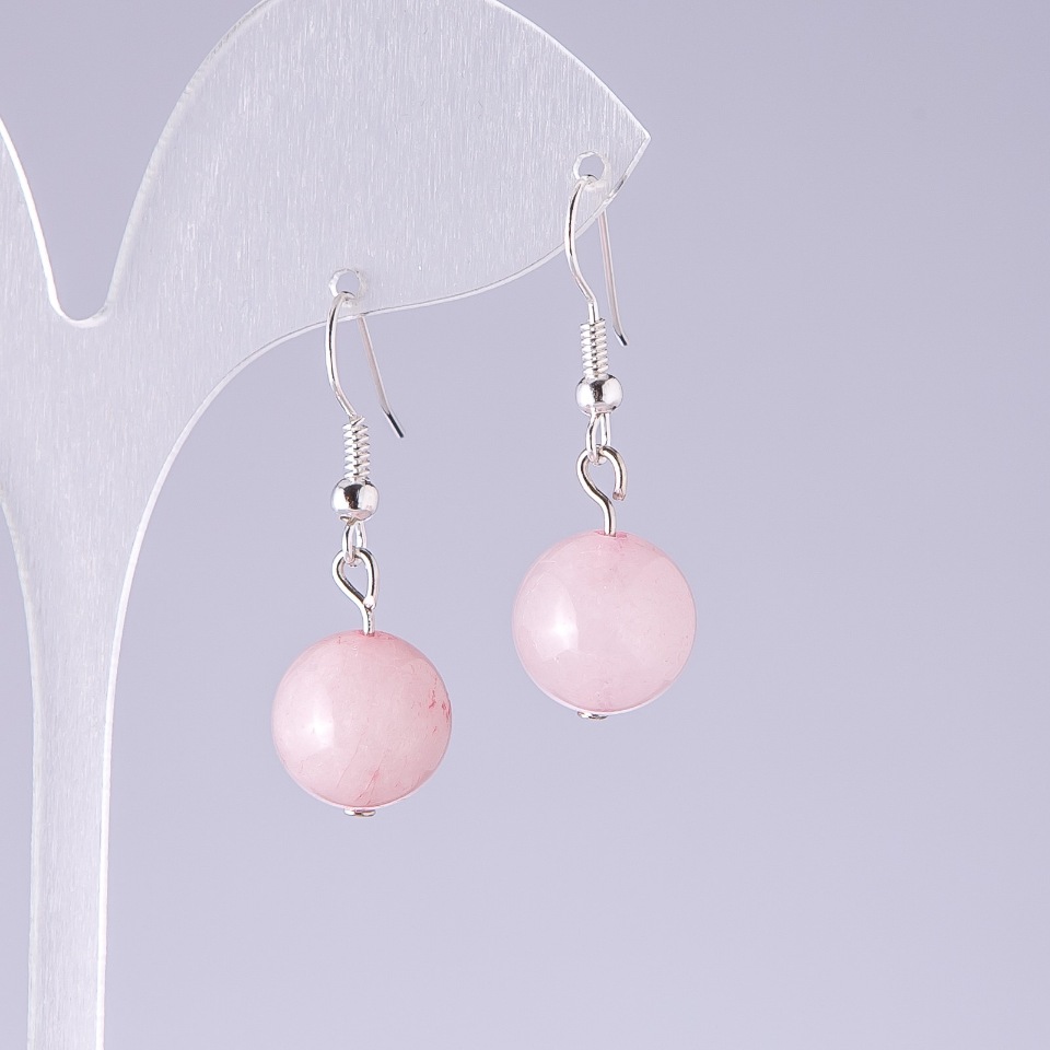 Pink Quartz Ball Earrings, 12 mm diameter