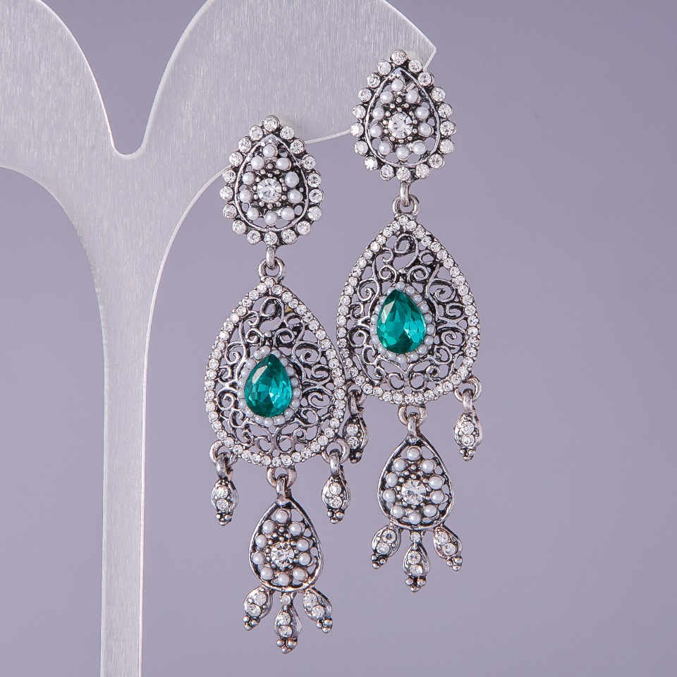Green Crystal Earrings 'Eastern Beauty', length 6.5 cm