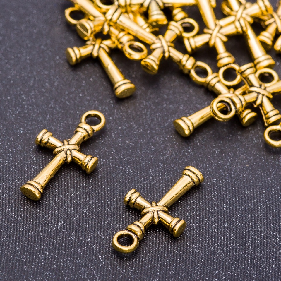 Pendant hardware 'Cross' antique gold, diameter 11mm, length 20mm, hole diameter 3mm, packaging 20 g ± 23 pcs