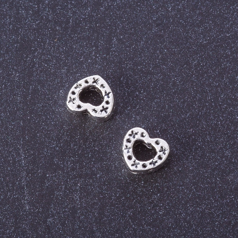 Heart-Shaped Bead Insert Findings 'dot cross' Pattern 8×9 mm, packaging 20 g +/- 33 pcs