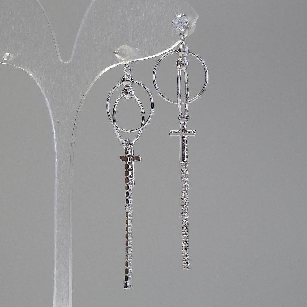 Earrings 'Itaolyao' Crosses, 15 mm diameter, 65 mm length, silver