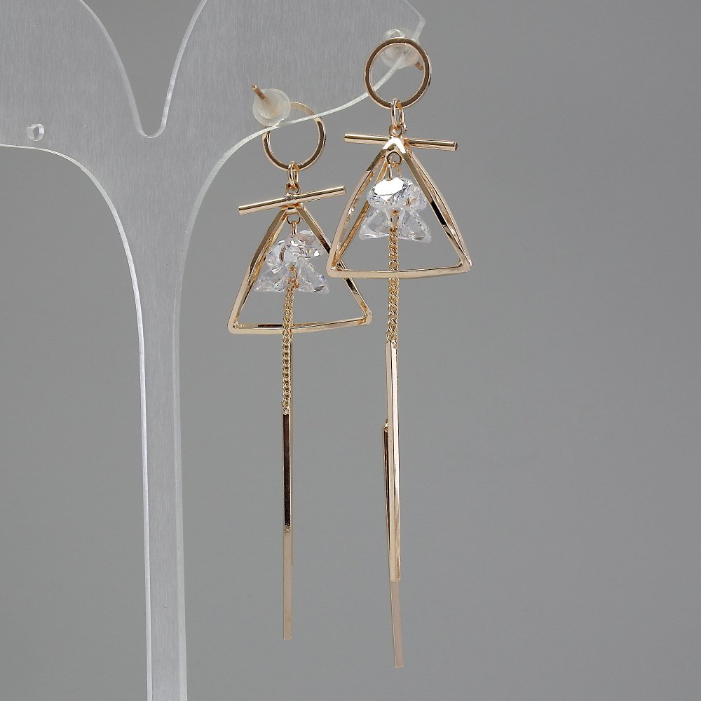 Earrings 'Itaolyao' Pyramid with crystals, diameter 20 mm, length 55 mm, gold color