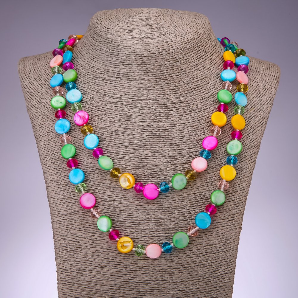 Long Necklace Mother-of-Pearl Assorted Coin, 120 cm