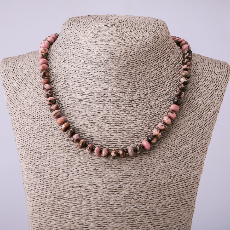 Necklace of natural stone, synthetic rhodonite rondelle, diameter 8x5 mm, length in cm