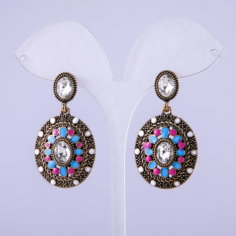Earrings 'Myroslava' blue enamel 42x24mm