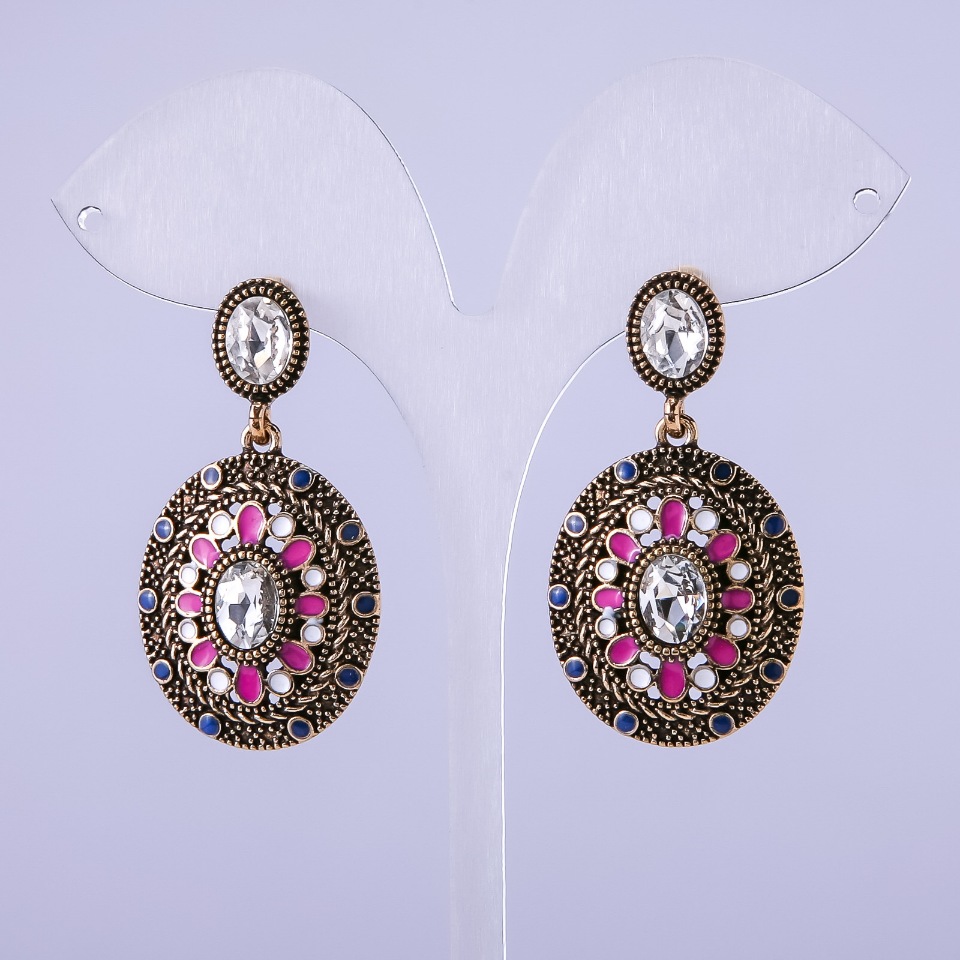Earrings 'Myroslava' pink enamel 42×24 mm