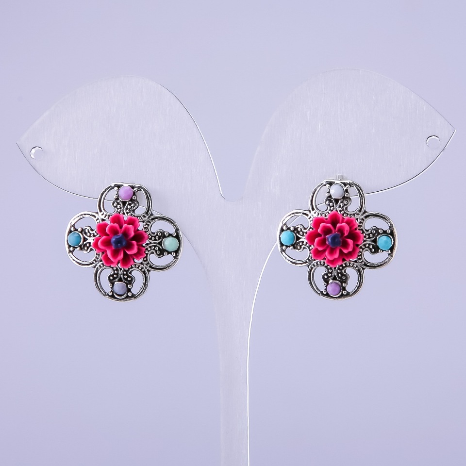 Earrings 'Asters' raspberry, 22mm diameter