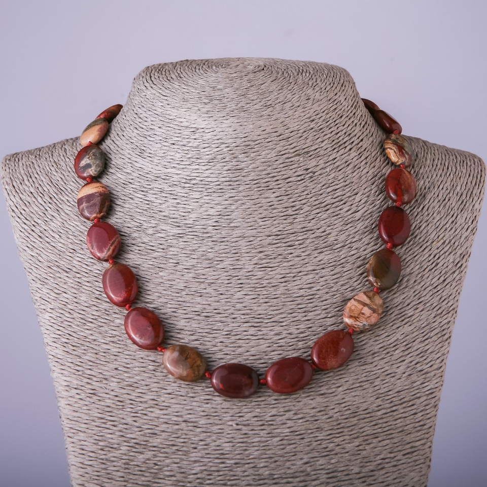 Necklace of natural red jasper, "oval" beads, diameter 18×14 mm, length 45 cm