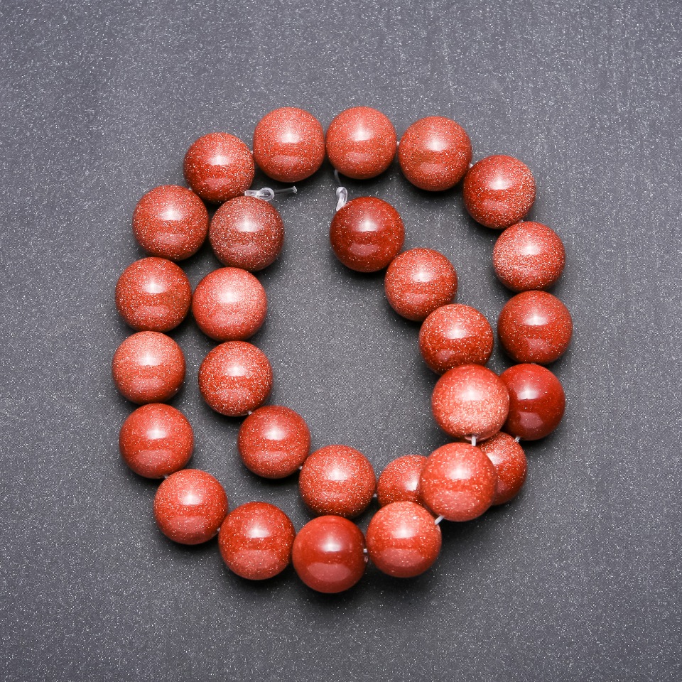 Aventurine Beads 'Golden Sand' on a Thread, 14 mm Diameter, 38 cm Length