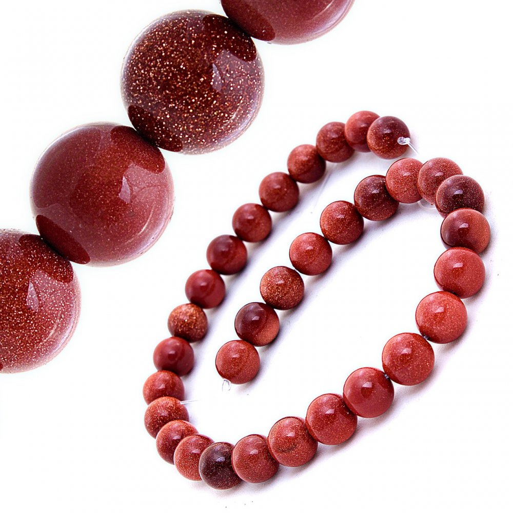 Natural Stone Beads on Thread - Aventurine 'Golden Sand' 12mm, length 36.5 cm