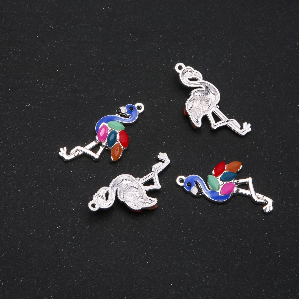 Flamingo Pendant with Blue Enamel, 30×14 mm, pack of 4