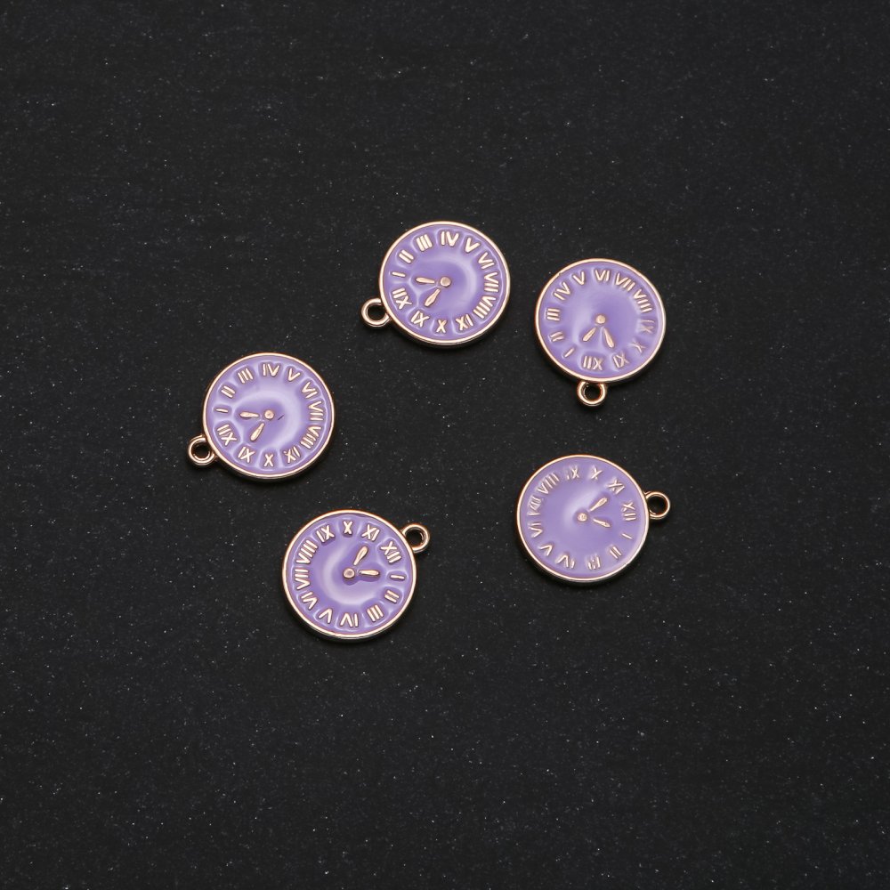 Pendant findings 'Watches' lilac enamel 14×17mm, pack of 5