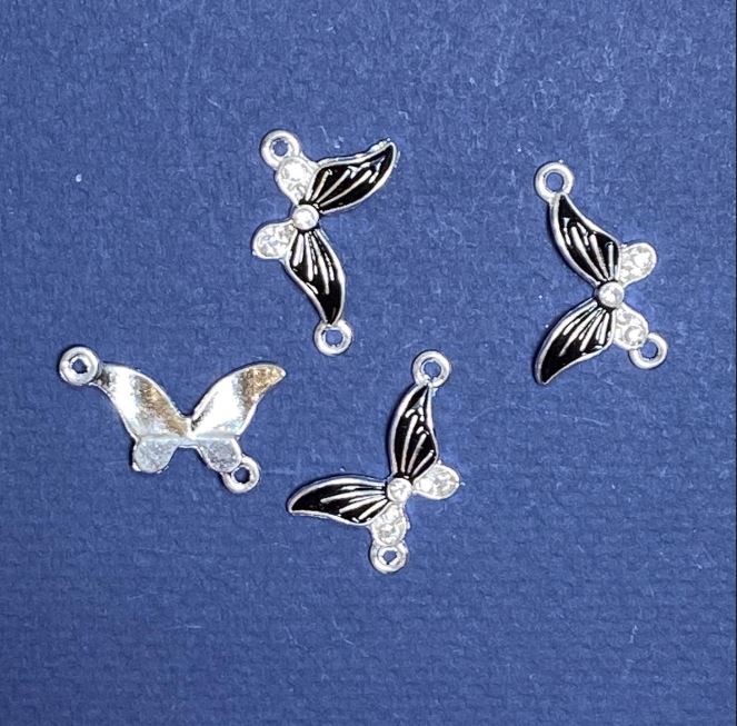 Butterfly Connector Findings with Black Enamel 24×12mm, pack of 4