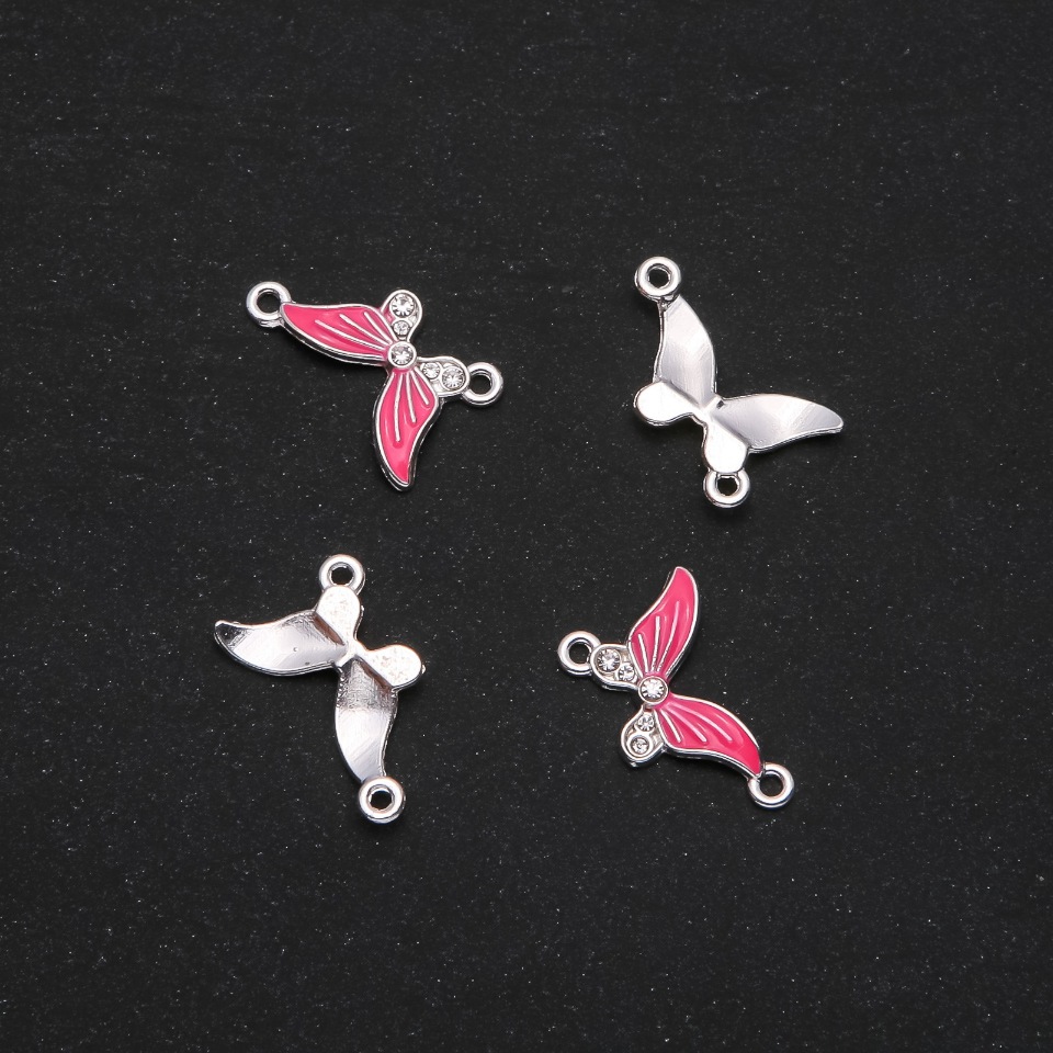 Butterfly Connector with Raspberry Enamel 24x12mm, Pack of 4