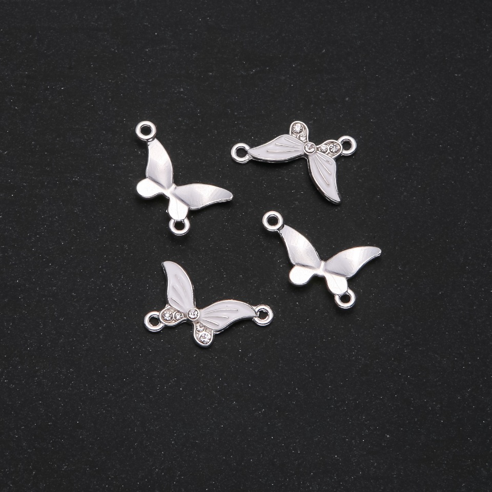Butterfly Connector with White Enamel, 24x12mm, Pack of 4