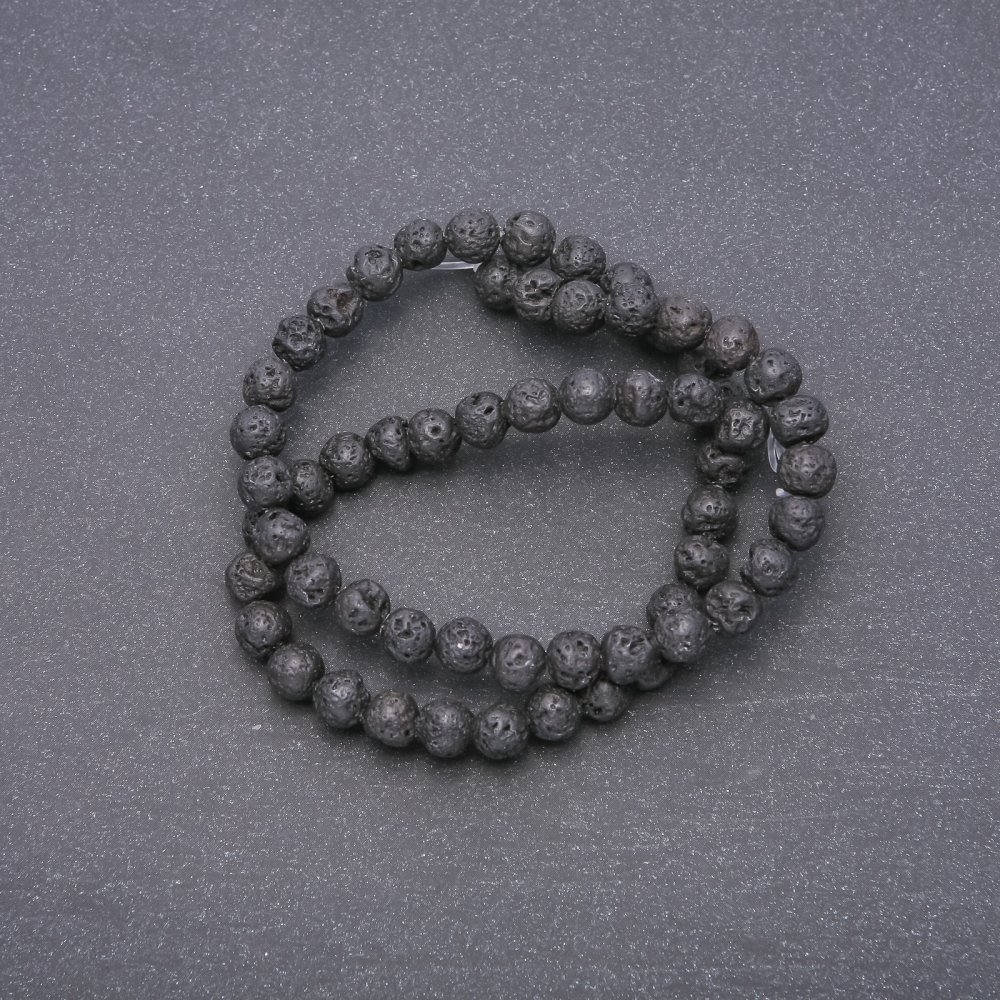 Lava stone beads on a string, diameter 6mm, length 40 cm