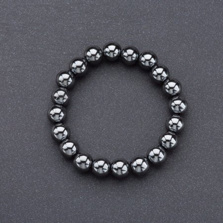 Hematite bracelet with smooth beads on elastic, 8 mm diameter