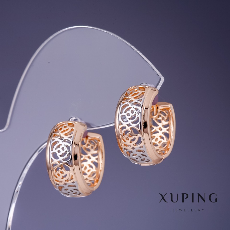 Xuping Earrings 'Roses' 16×8 mm 18K Gold Plating and Rhodium