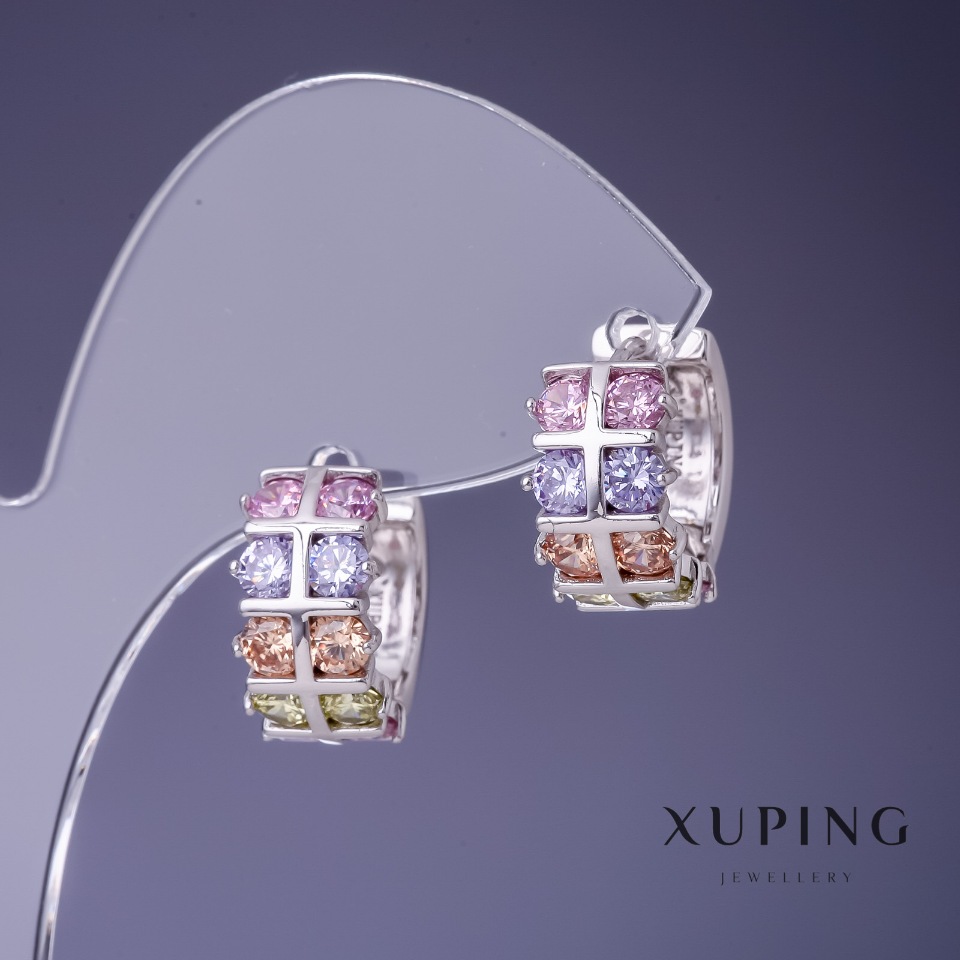 Xuping Earrings with Multicolored Stones 8x15 mm Rhodium