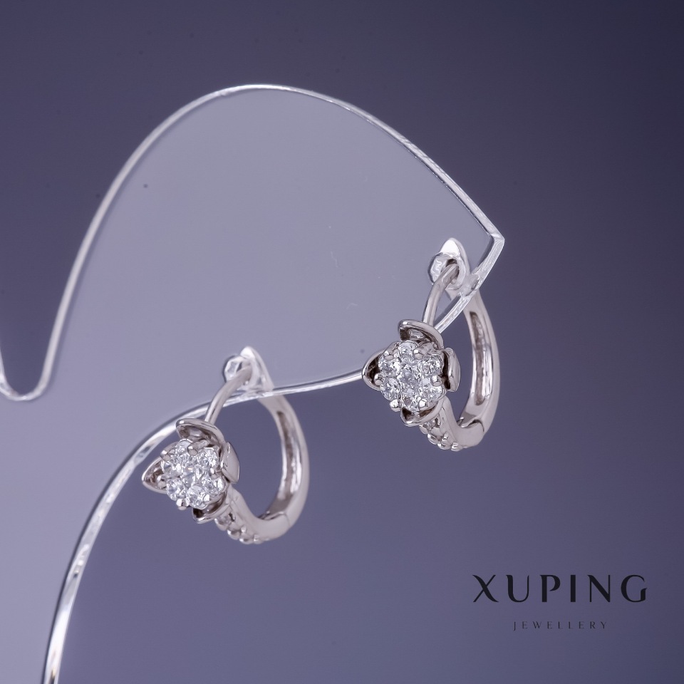 Xuping Earrings Jug with White Zircon 15x8 mm Rhodium