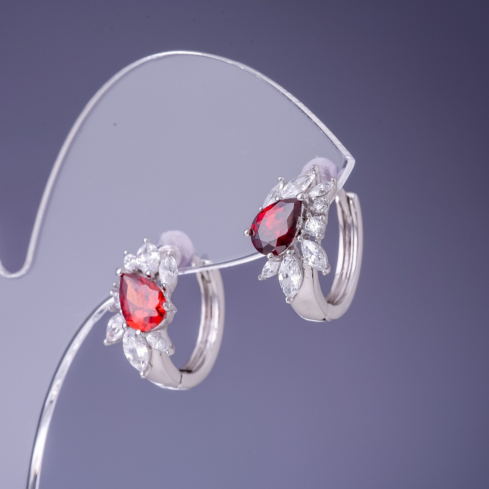 Xuping Earrings with Red Zircons Ruby 18x9mm Rhodium